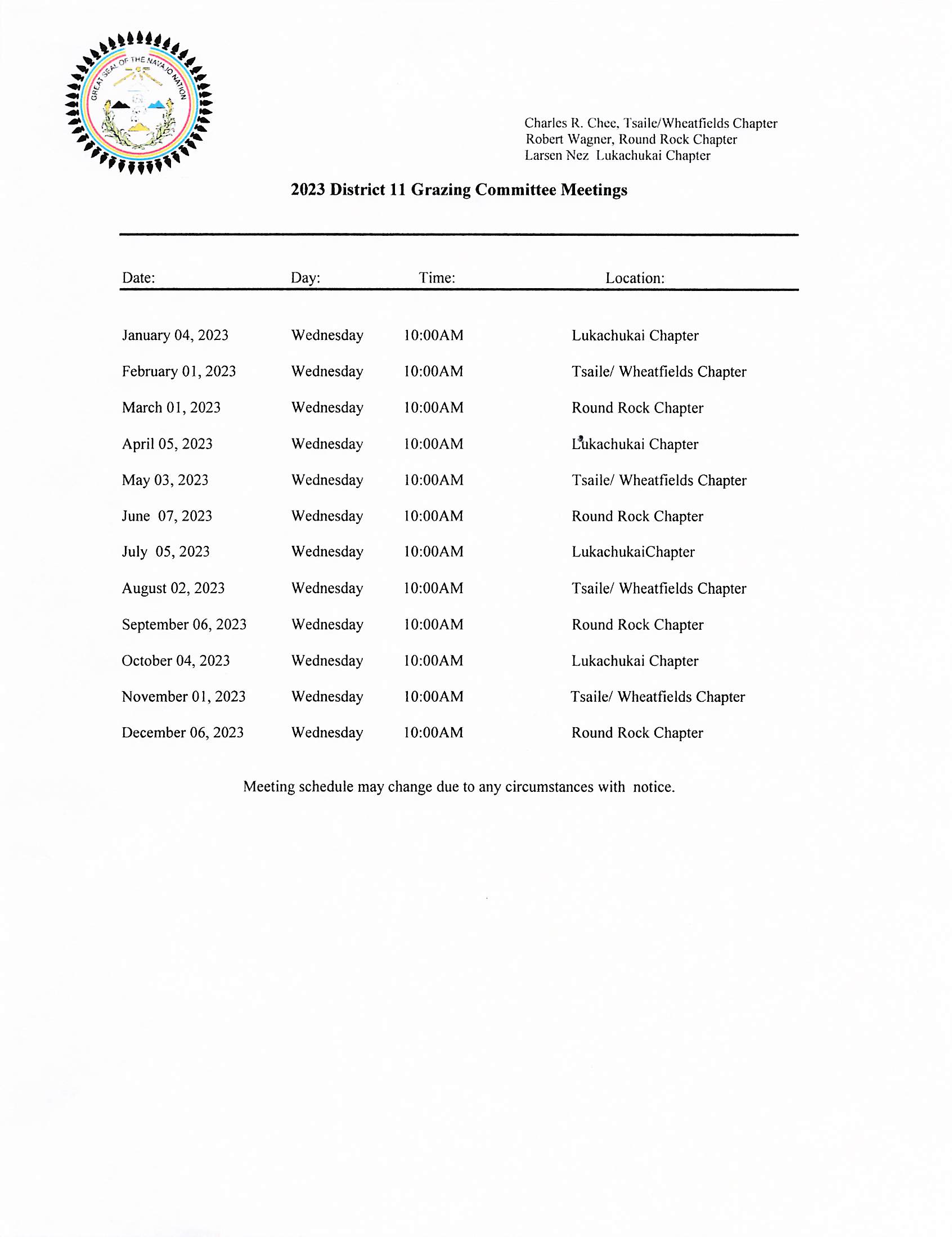 Announcements Lukachukai