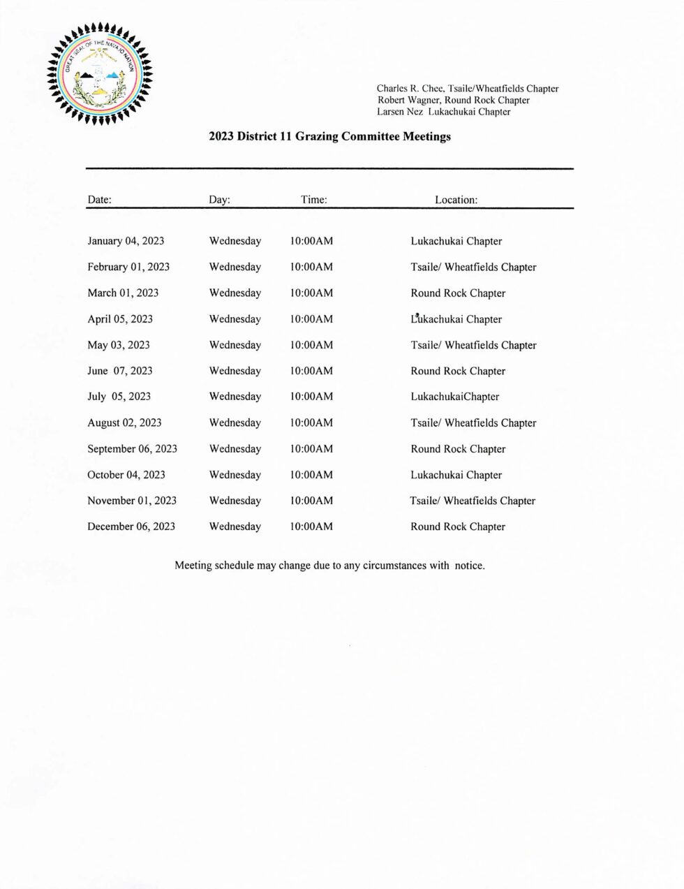 Announcements Lukachukai